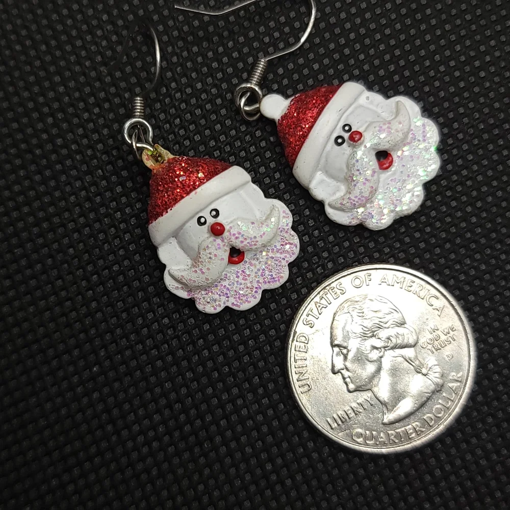 Vintage Santa Claus Glitter Earrings | Christmas XMAS Holiday